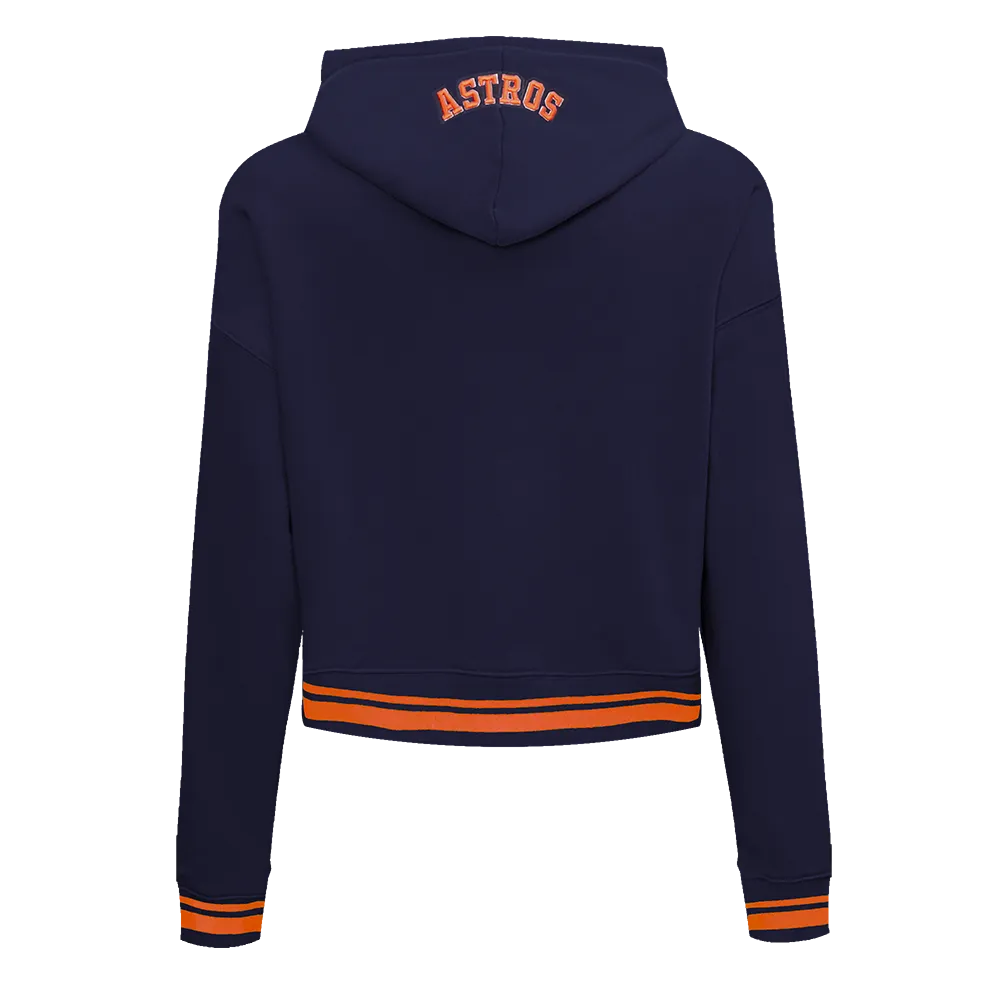 MLB HOUSTON ASTROS SCRIPT TAIL WOMEN'S RIB FLC CROPPED PO HOODIE (MIDNIGHT NAVY/ORANGE/MIDNIGHT NAVY)