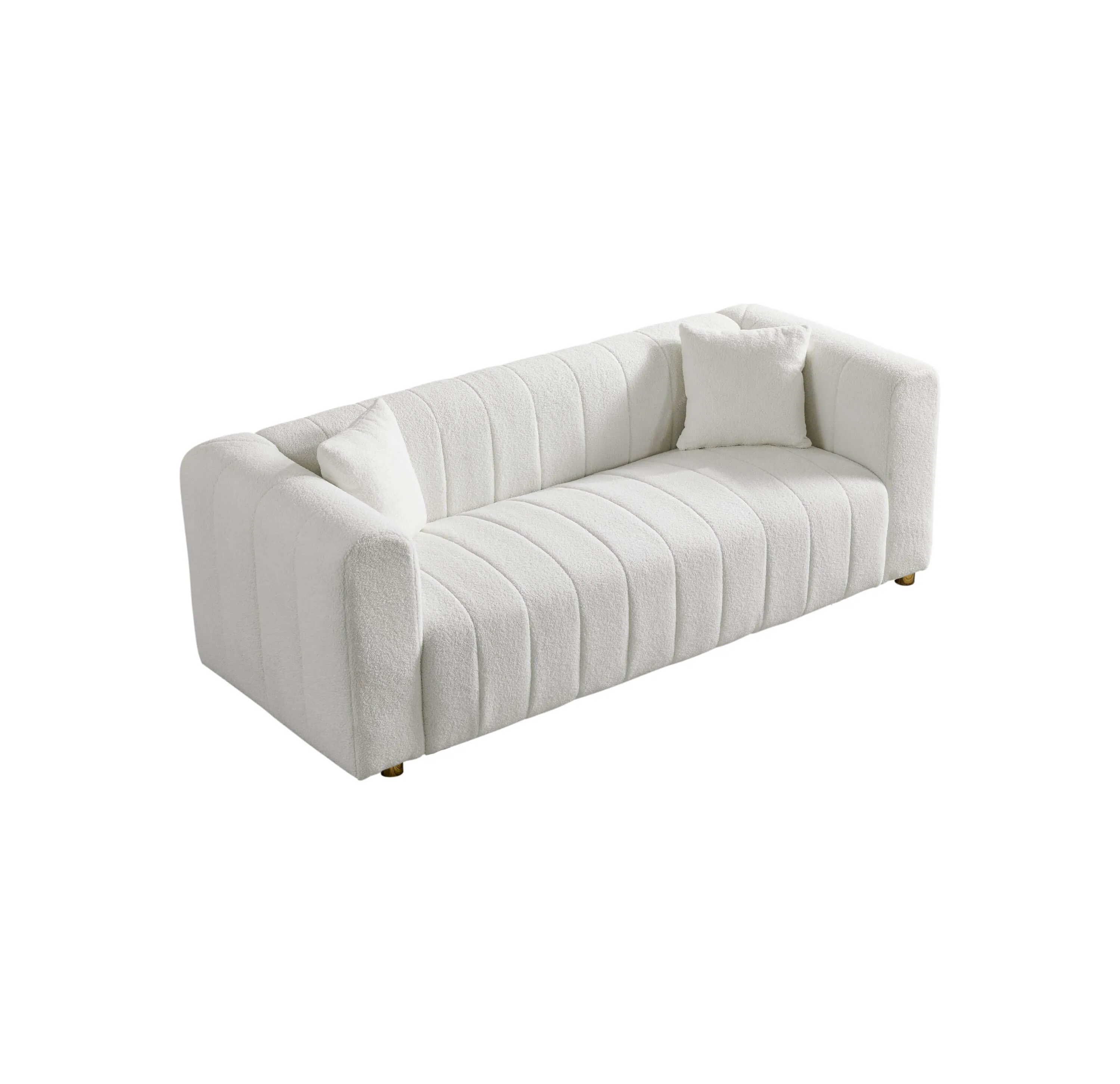 Modern Teddy White Velvet Sofa with Gold Legs