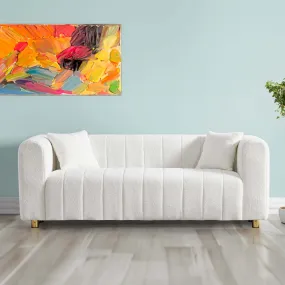 Modern Teddy White Velvet Sofa with Gold Legs