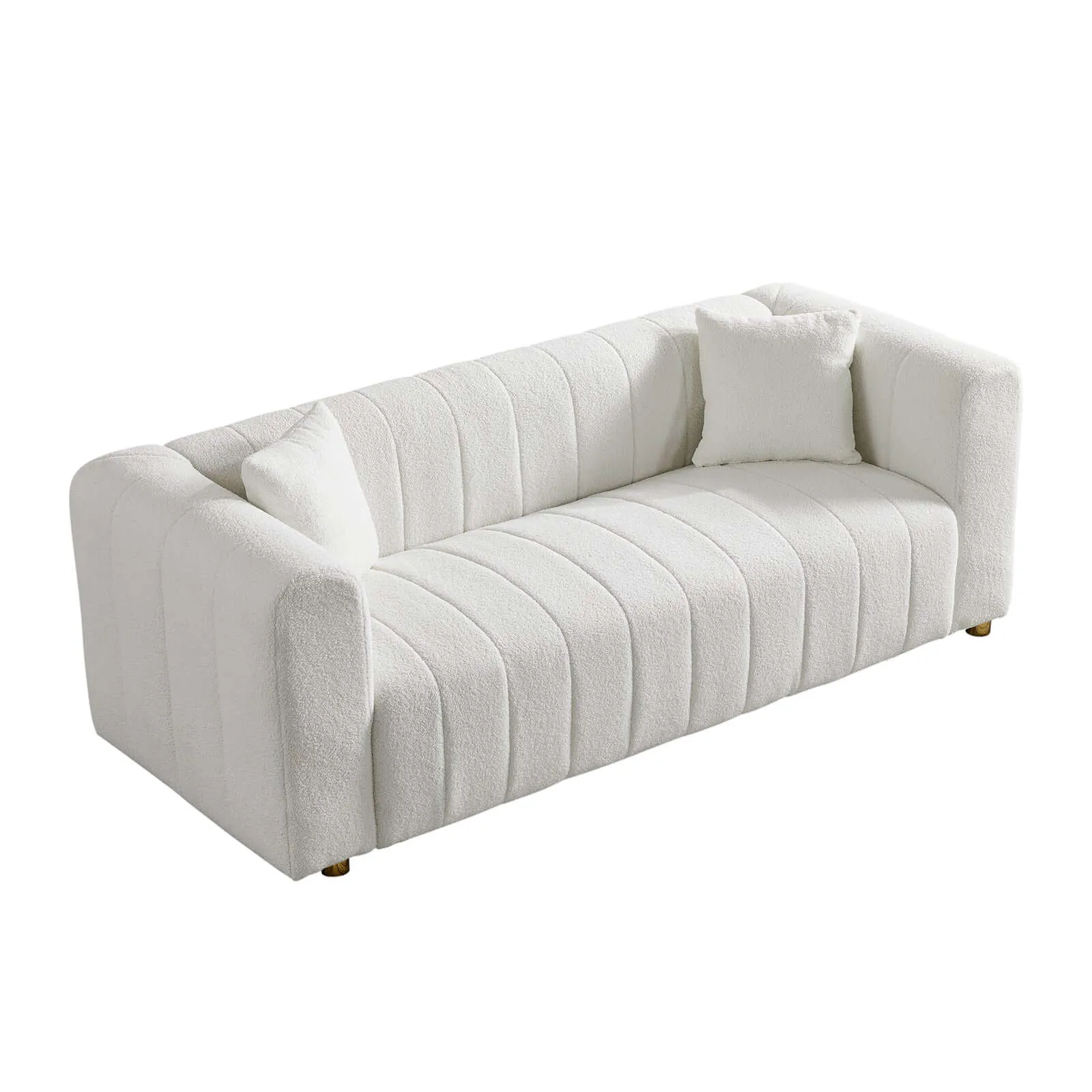 Modern Teddy White Velvet Sofa with Gold Legs