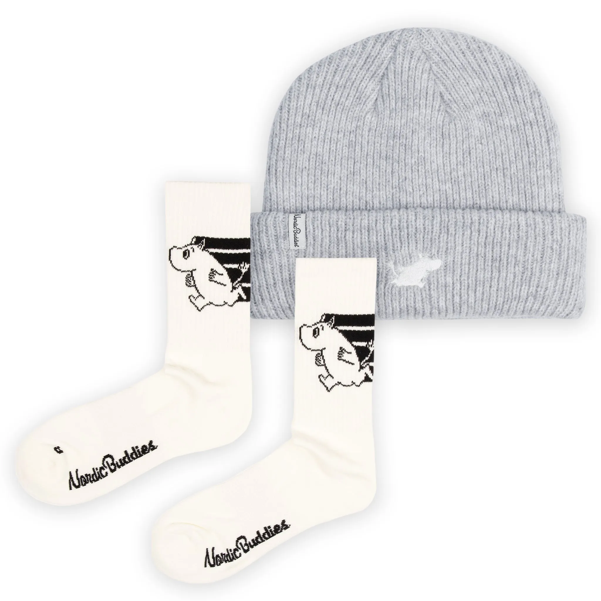 Moomintroll Active Socks and Beanie Christmas Combo - Grey & White