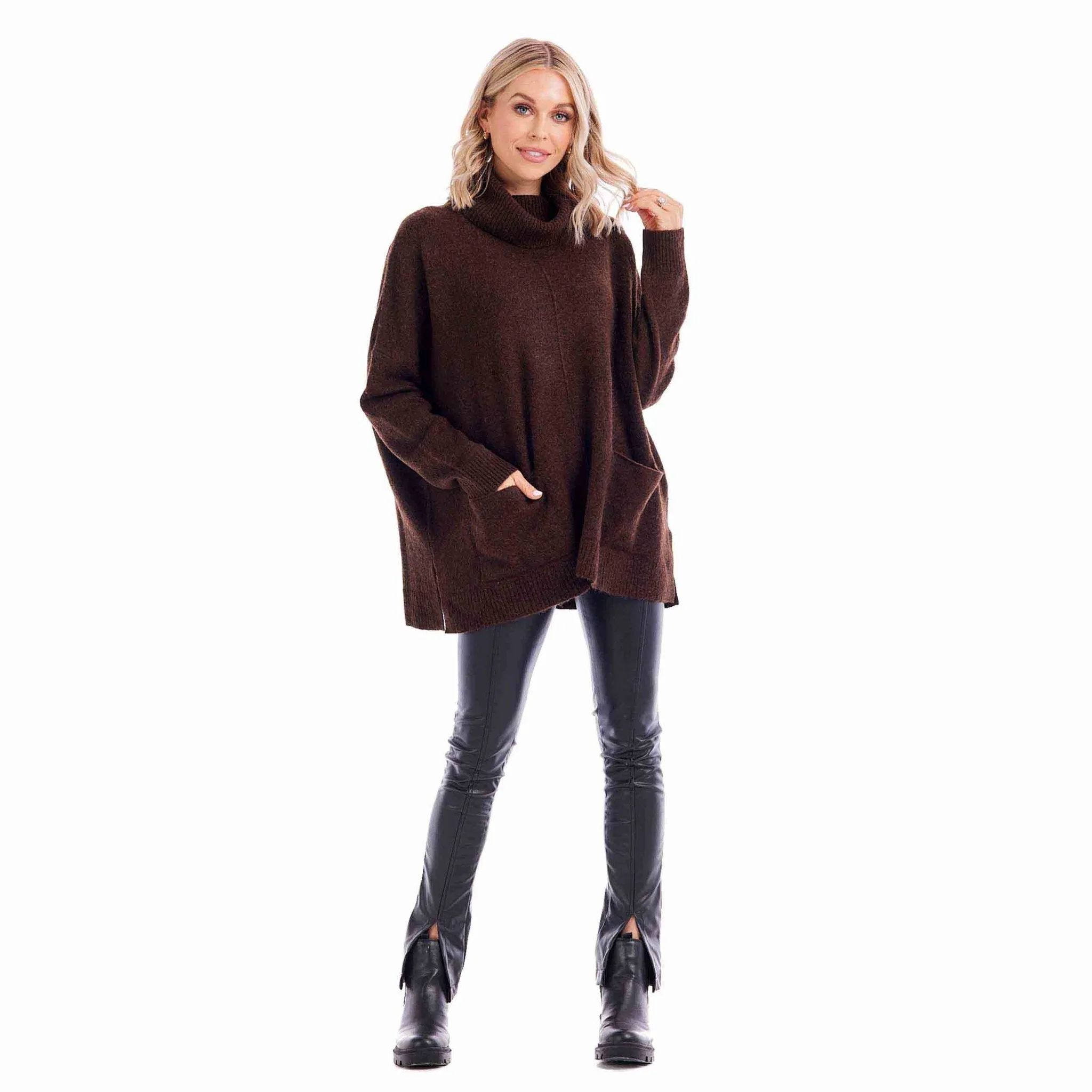 Mudpie Brown Webb Turtleneck Poncho
