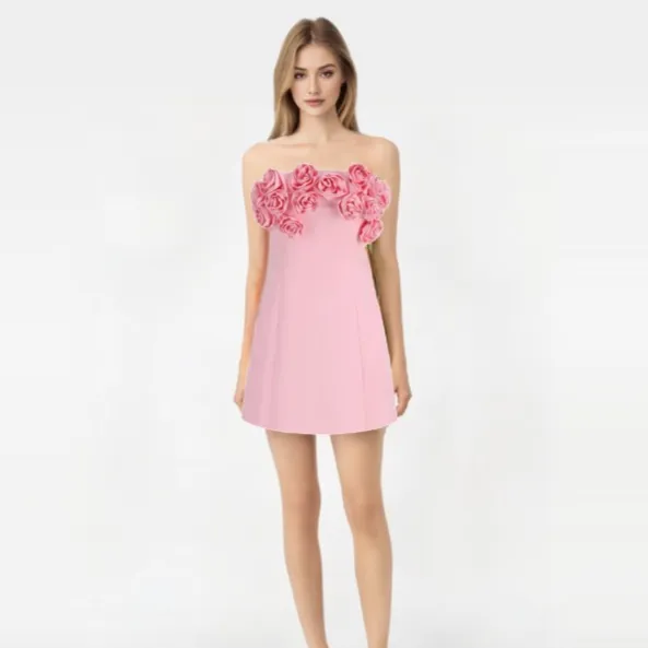 Myla Rosette Applique Tube Mini Dress