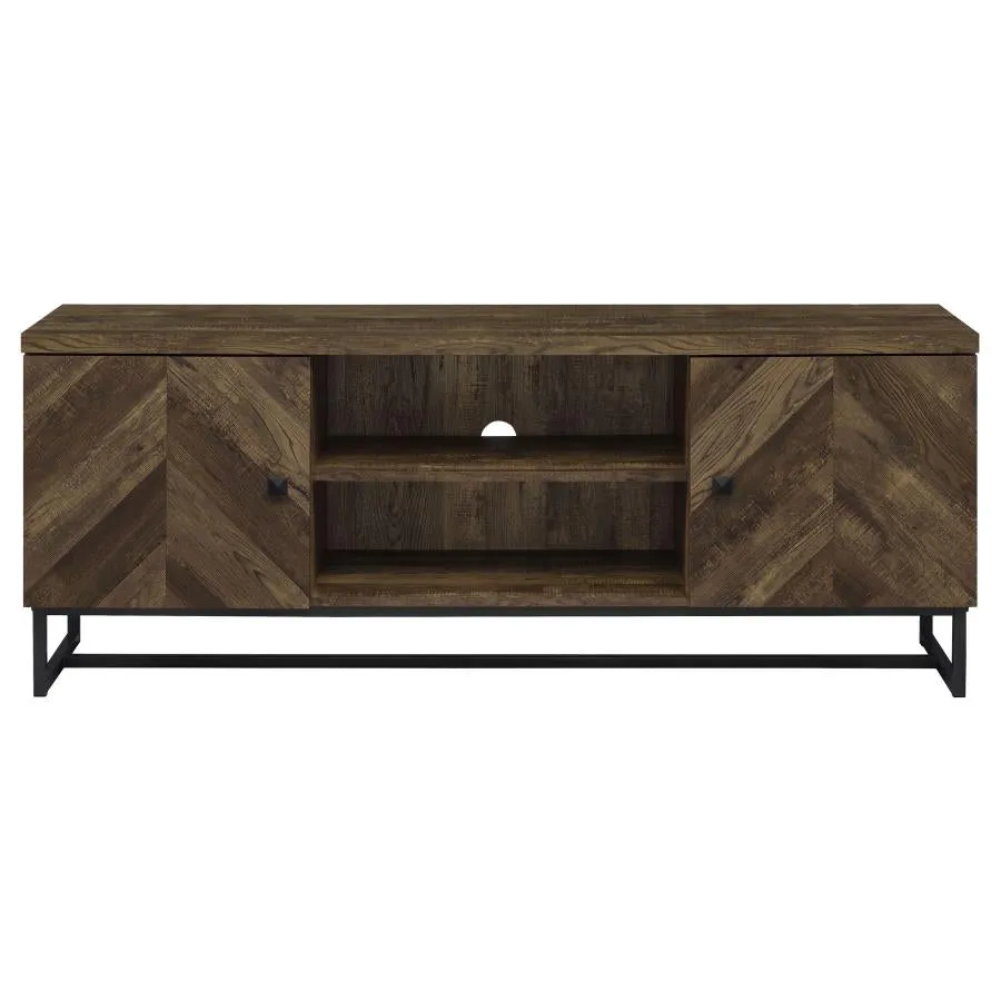 Myles 2-Door TV Console With Adjustable Shelves Rustic Oak Herringbone