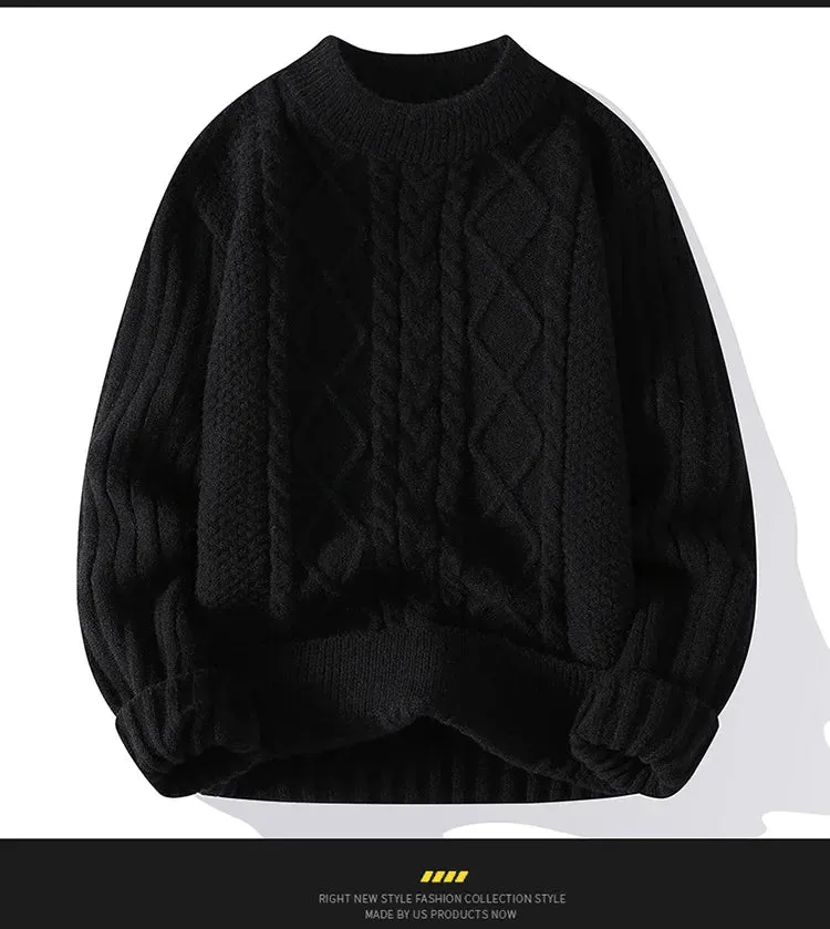 Neue männer Warme Pullover Gestrickte Pullover Rundhals Vintage Harajuku Lose Einfarbig Casual Winter Pullover Männer Pullover Mann