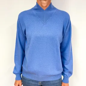 New Zenith Blue Cashmere High V-Neck Jumper Medium