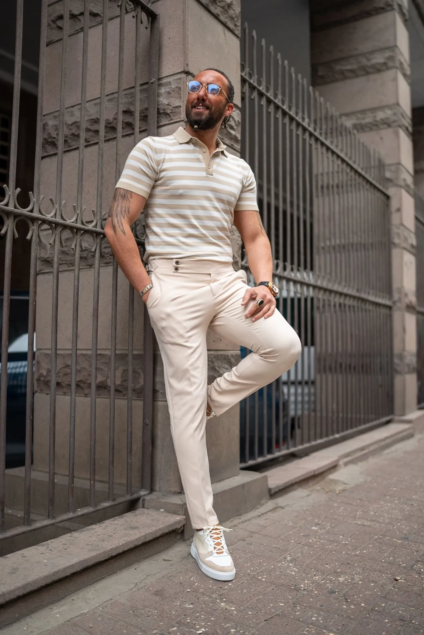 Nile Beige Striped Polo