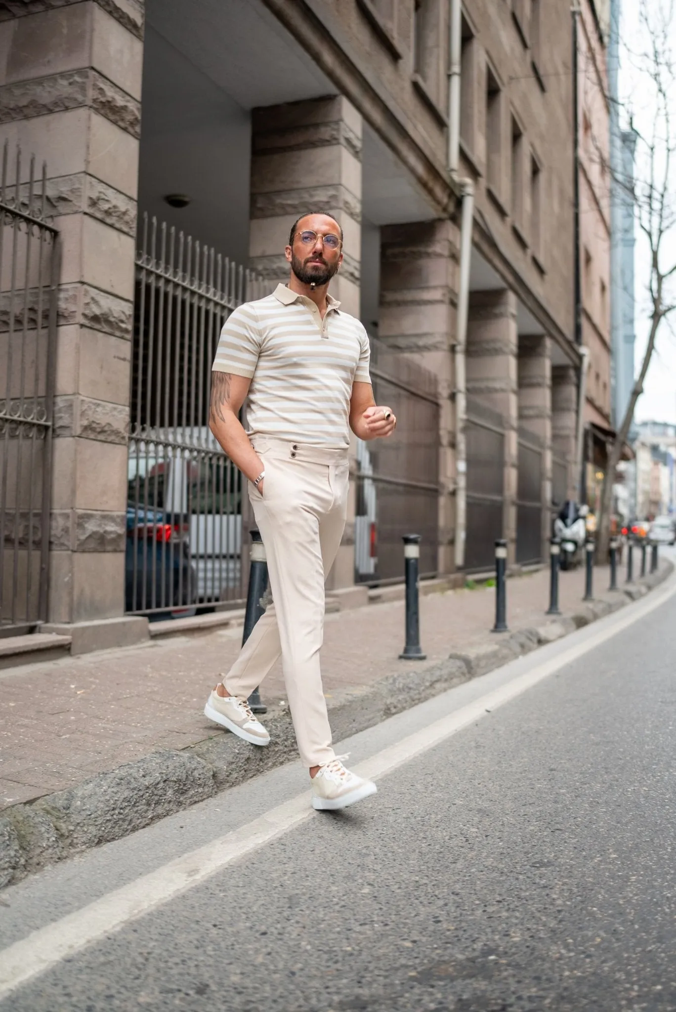 Nile Beige Striped Polo