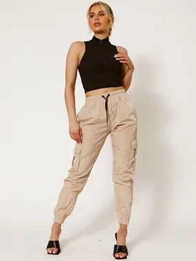 Olive Lightweight Shell Cargo Joggers In Stone