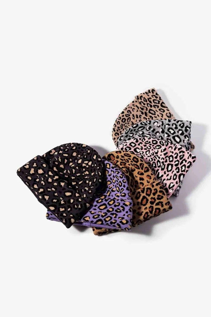 On The Prowl Leopard Print Cuffed Beanie