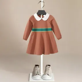 Orange Girls' Dress with White Collar