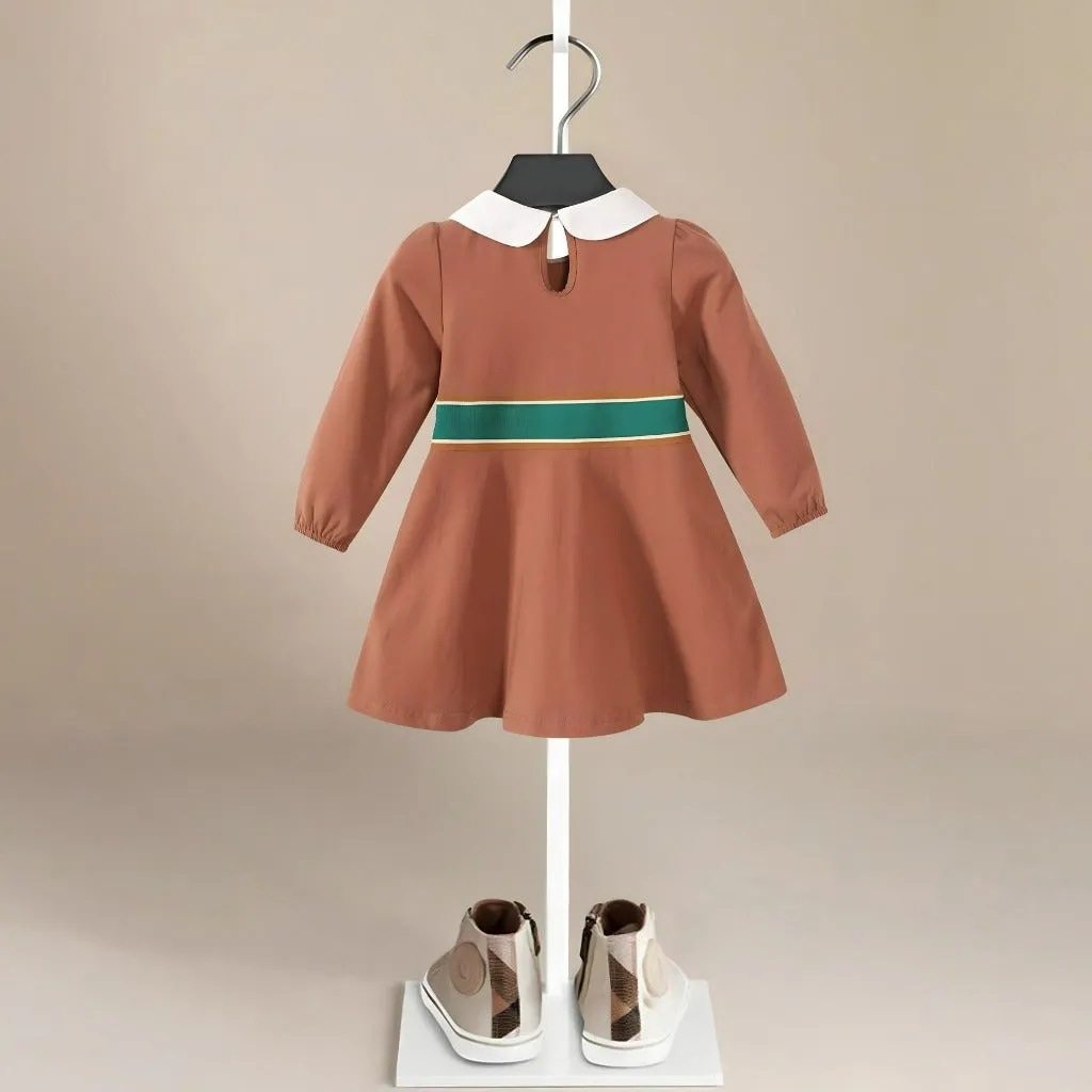Orange Girls' Dress with White Collar
