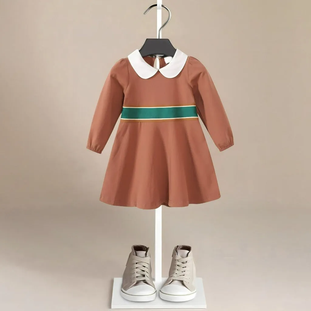 Orange Girls' Dress with White Collar