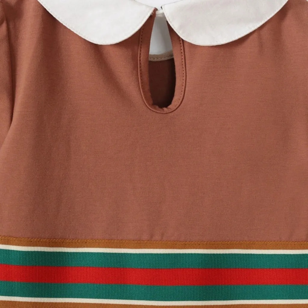 Orange Girls' Dress with White Collar