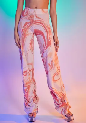 Orange Swirl Ruched Hem Printed Knit Joggers