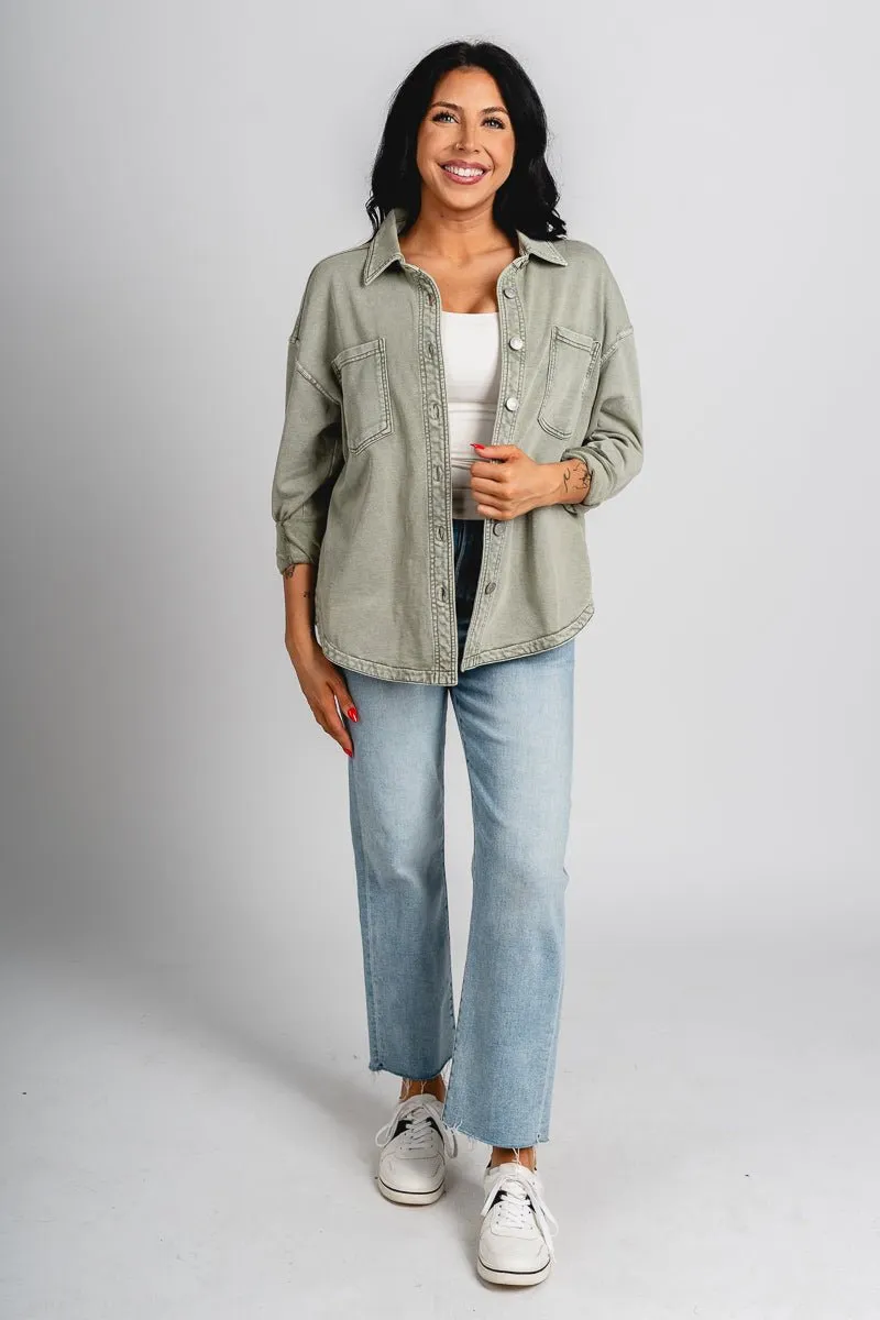 Oversized denim shacket sage