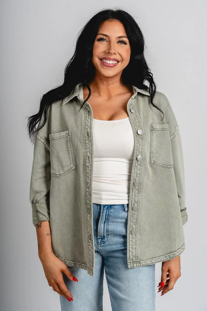 Oversized denim shacket sage