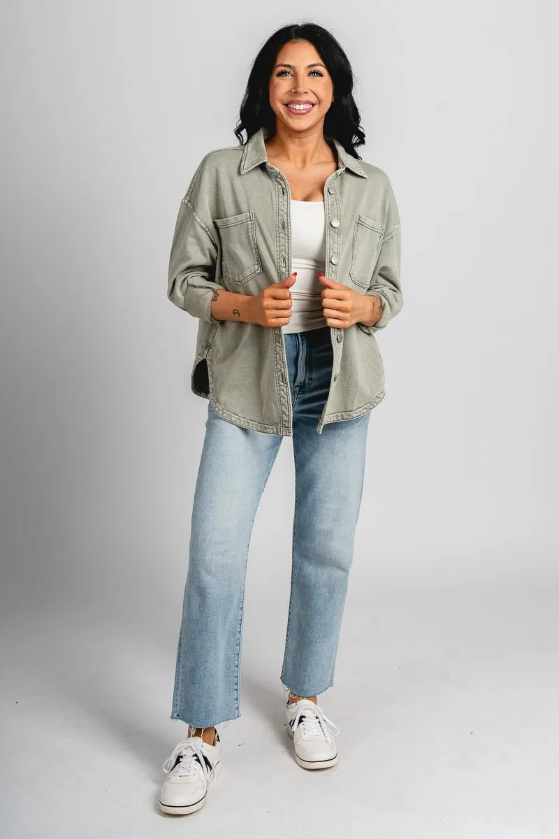 Oversized denim shacket sage