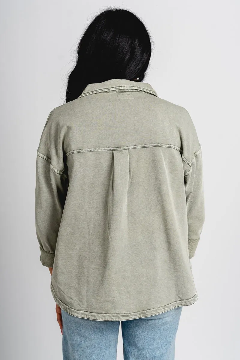 Oversized denim shacket sage