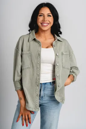 Oversized denim shacket sage