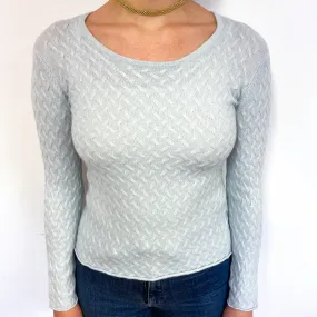 Pale Mint Green Basket Weave Cashmere Crew Neck Jumper Small