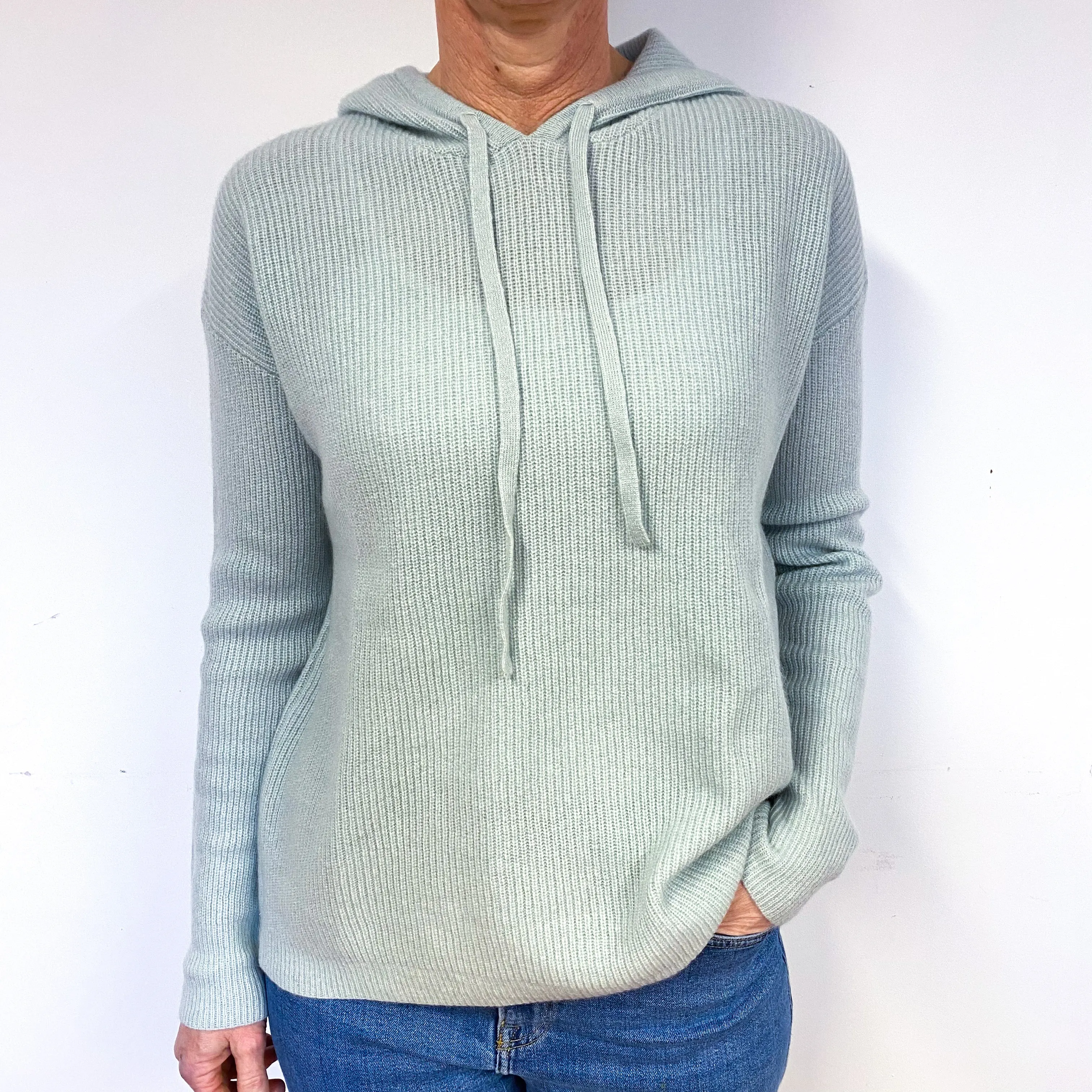 Pale Mint Green Slouchy Cashmere Hoodie Jumper Medium