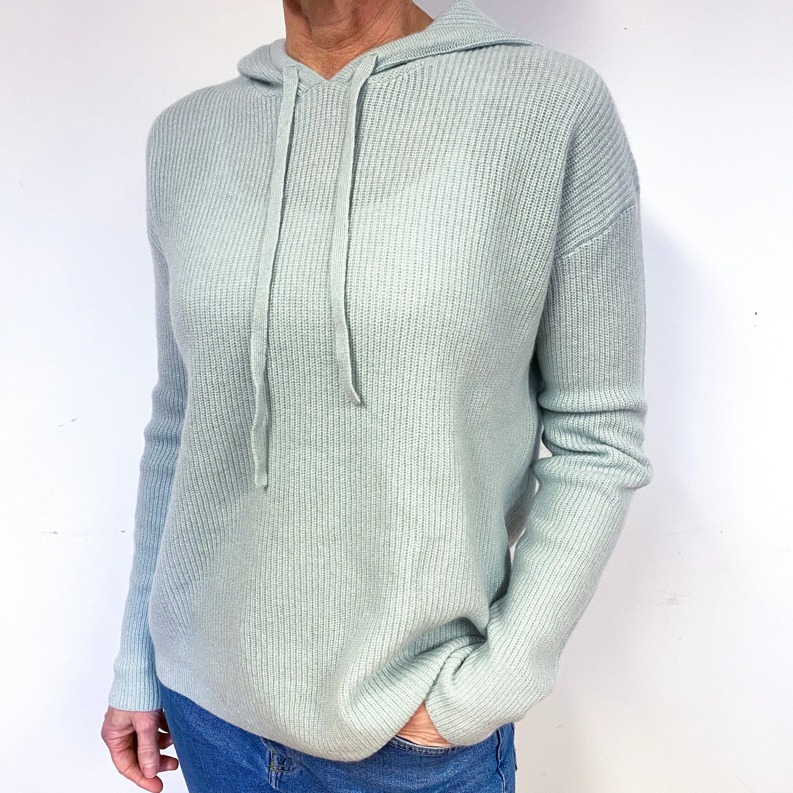 Pale Mint Green Slouchy Cashmere Hoodie Jumper Medium