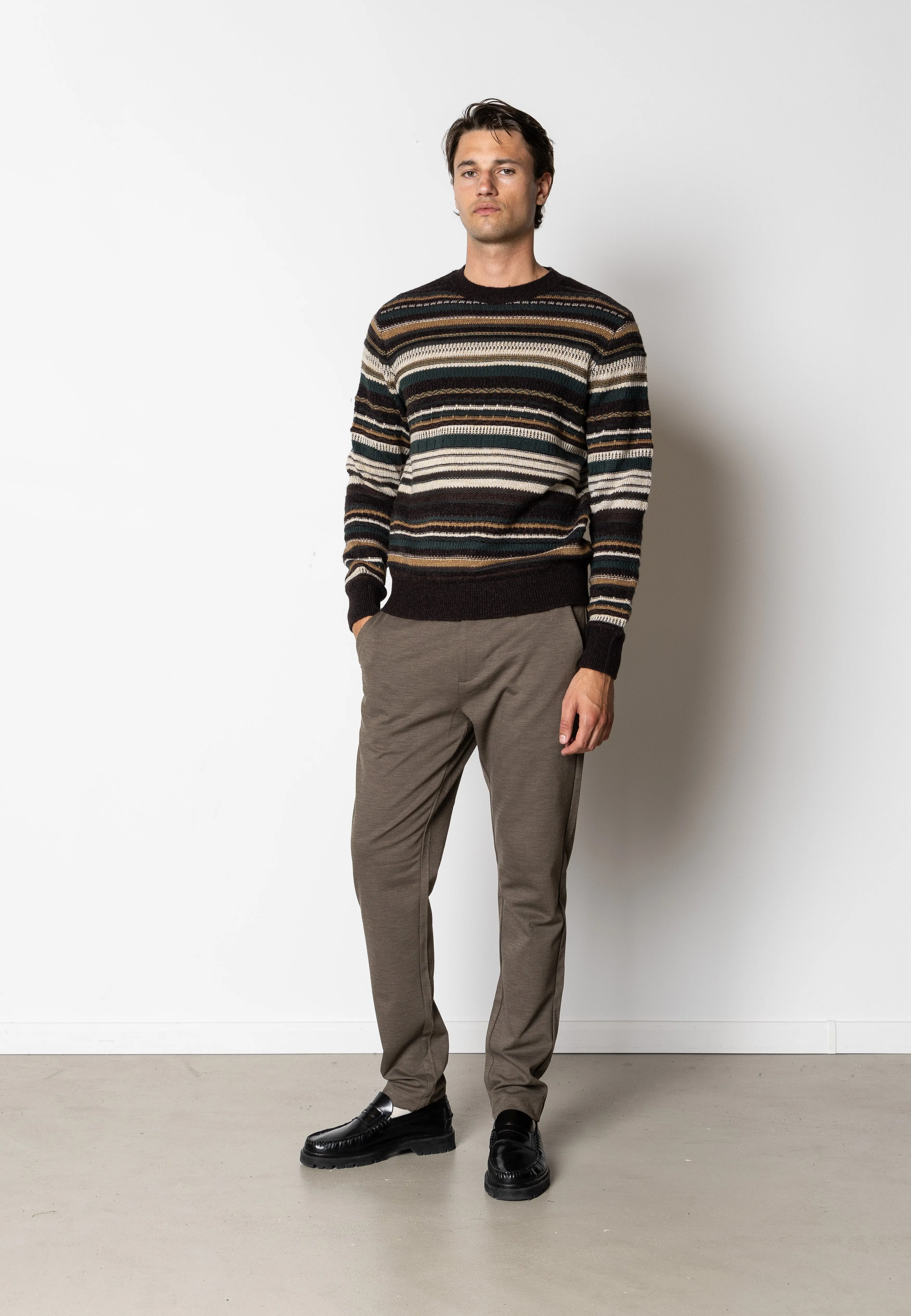 Phillip wool knitted jumper - Deep Green/Ecru striped