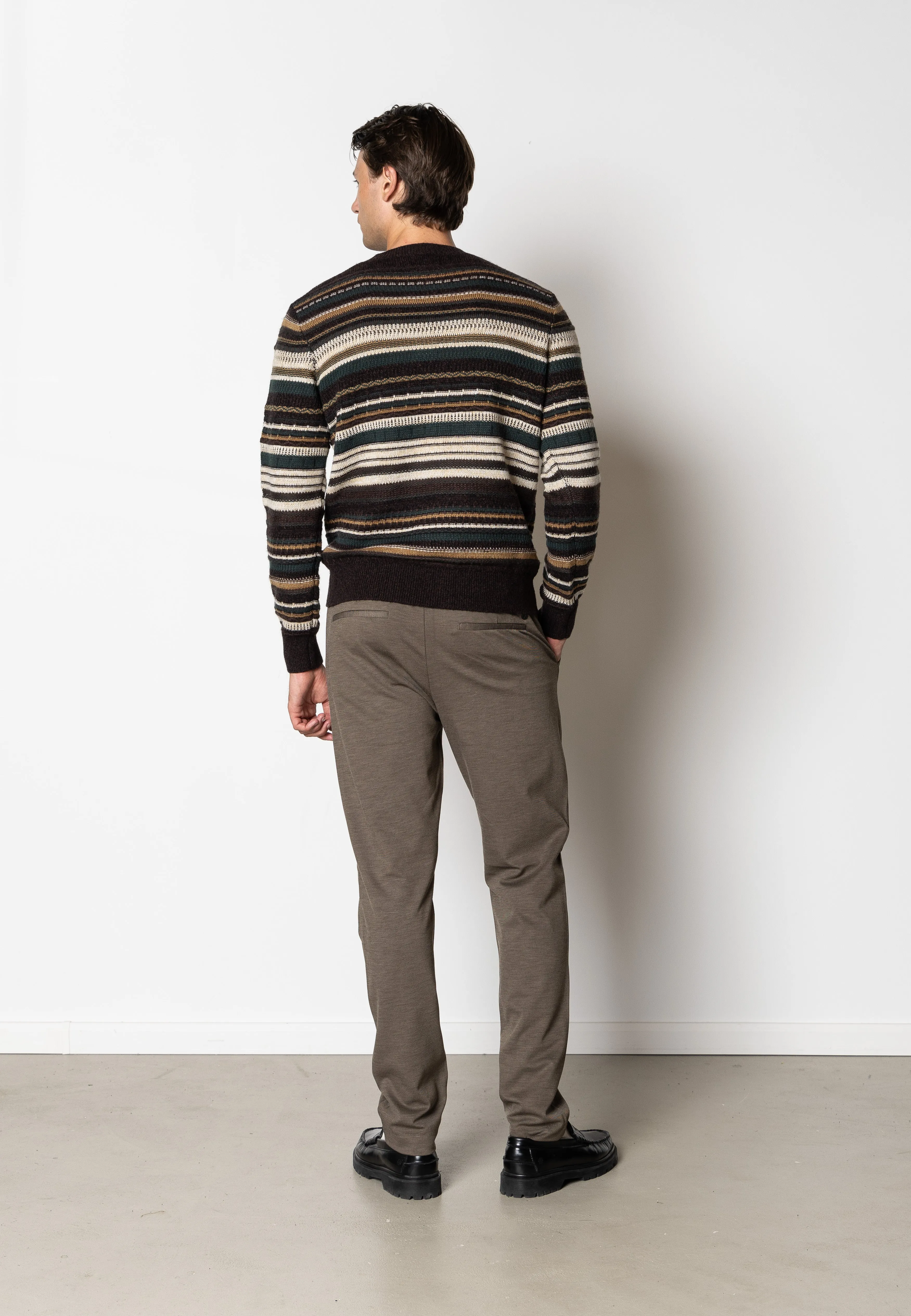 Phillip wool knitted jumper - Deep Green/Ecru striped