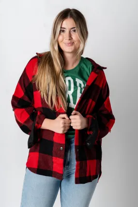 Plaid shacket red/black