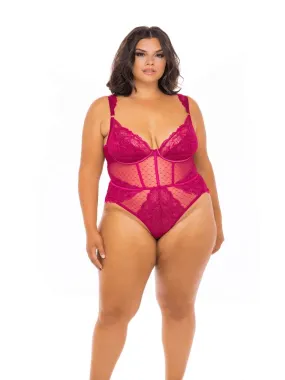 Plus Size Cherry Lace Kiss Teddy