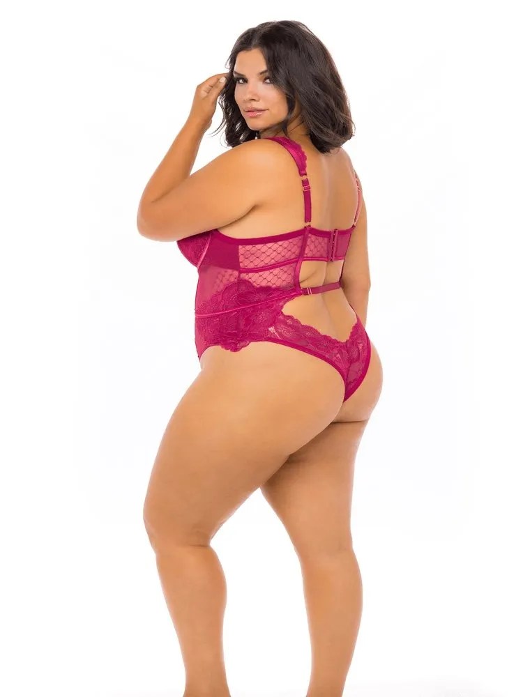 Plus Size Cherry Lace Kiss Teddy