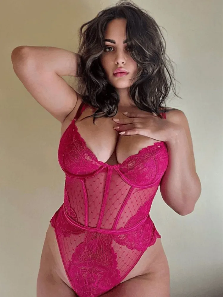 Plus Size Cherry Lace Kiss Teddy