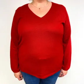 Post Box Red Cashmere V-Neck Jumper Extra Extra Large