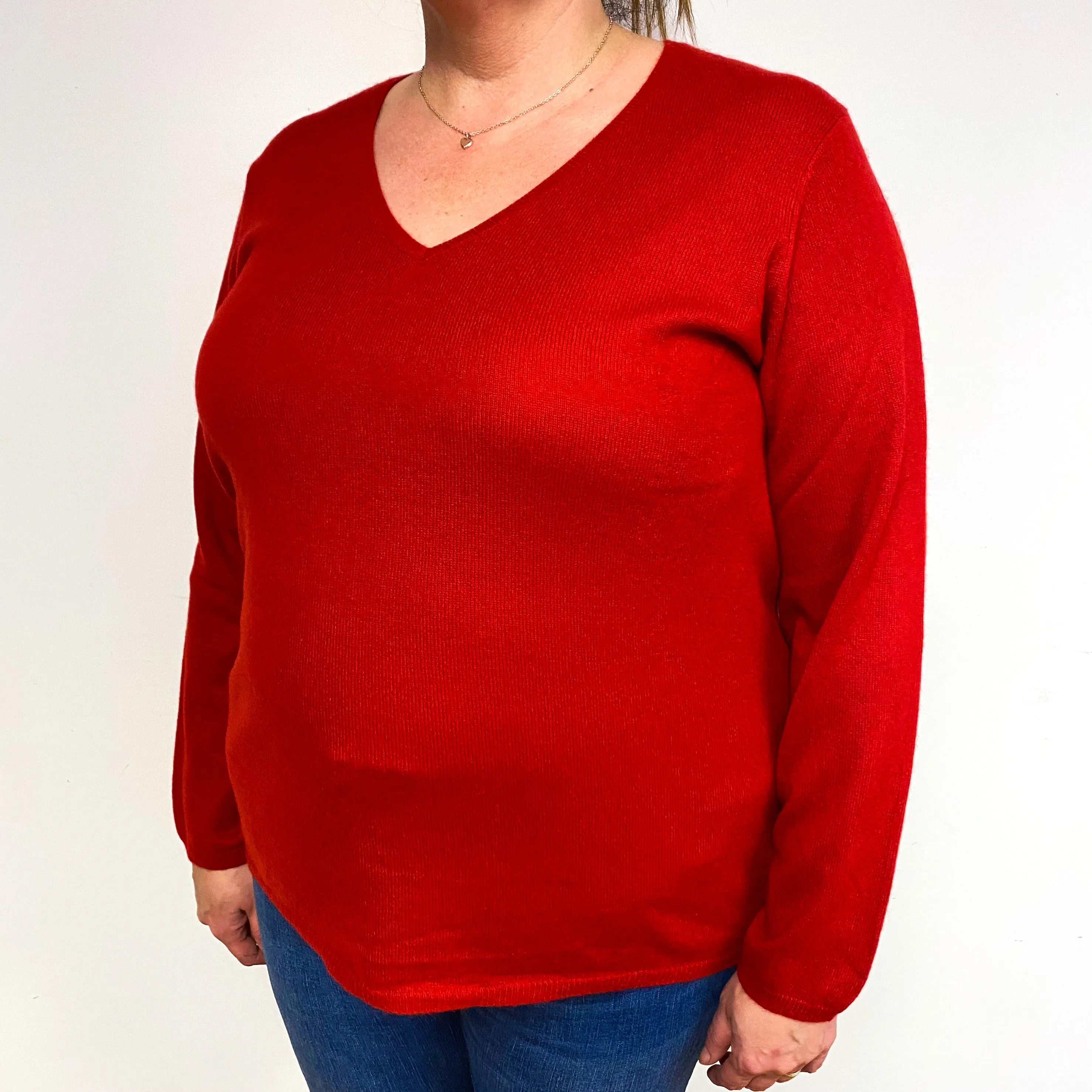 Post Box Red Cashmere V-Neck Jumper Extra Extra Large