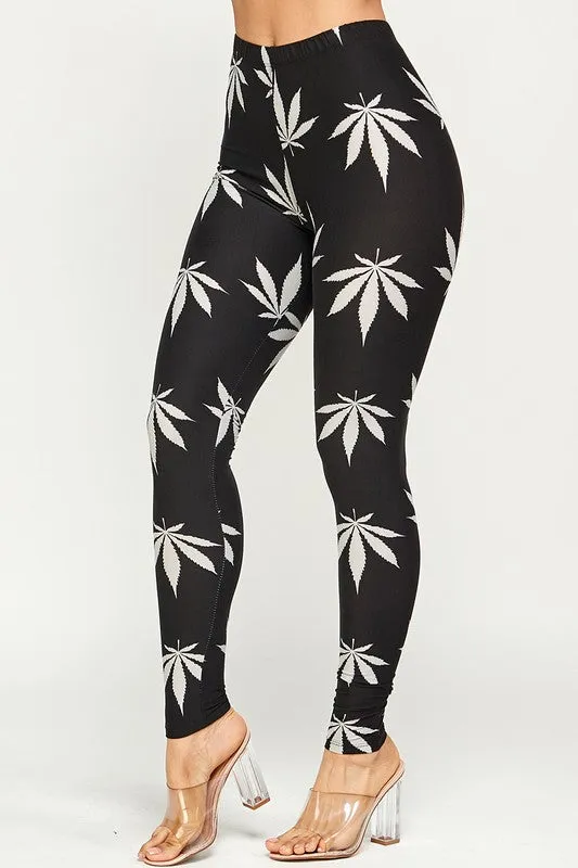 Pot leaves Print full length leggings