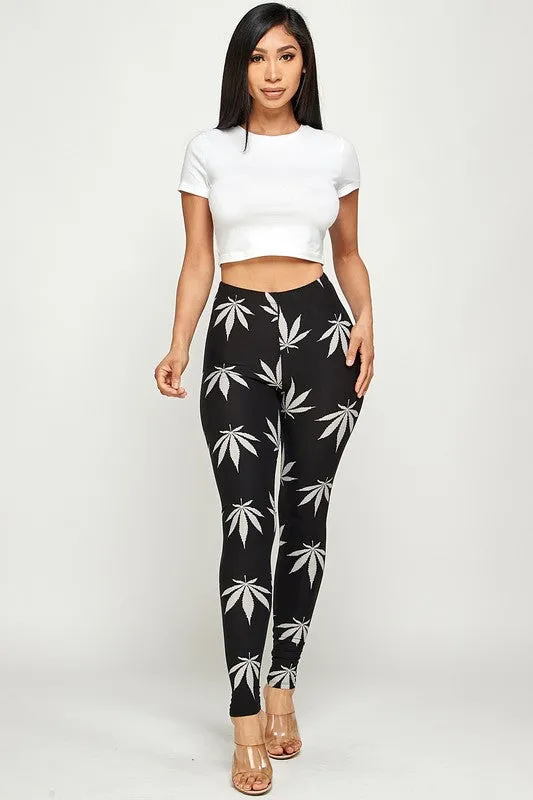 Pot leaves Print full length leggings