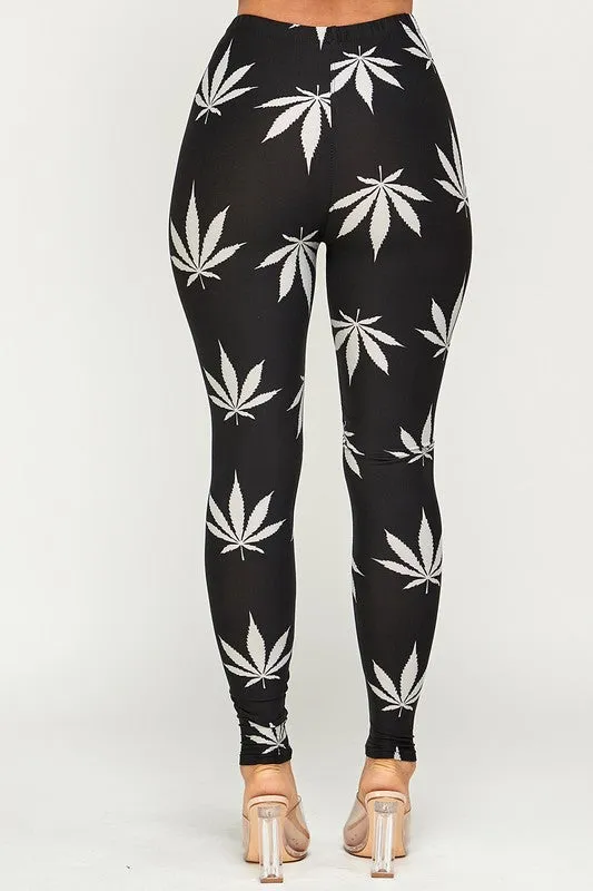 Pot leaves Print full length leggings