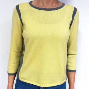 Primrose Yellow And Smoke Grey Cashmere Crew Neck Jumper Medium