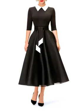 "Cecily" Black and White Contrast 50s Midi Dress