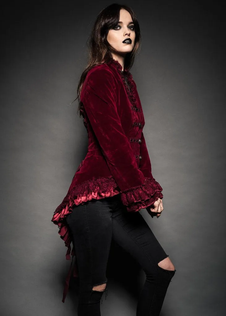Red Velvet Steampunk Tail Jacket Gothic Coat