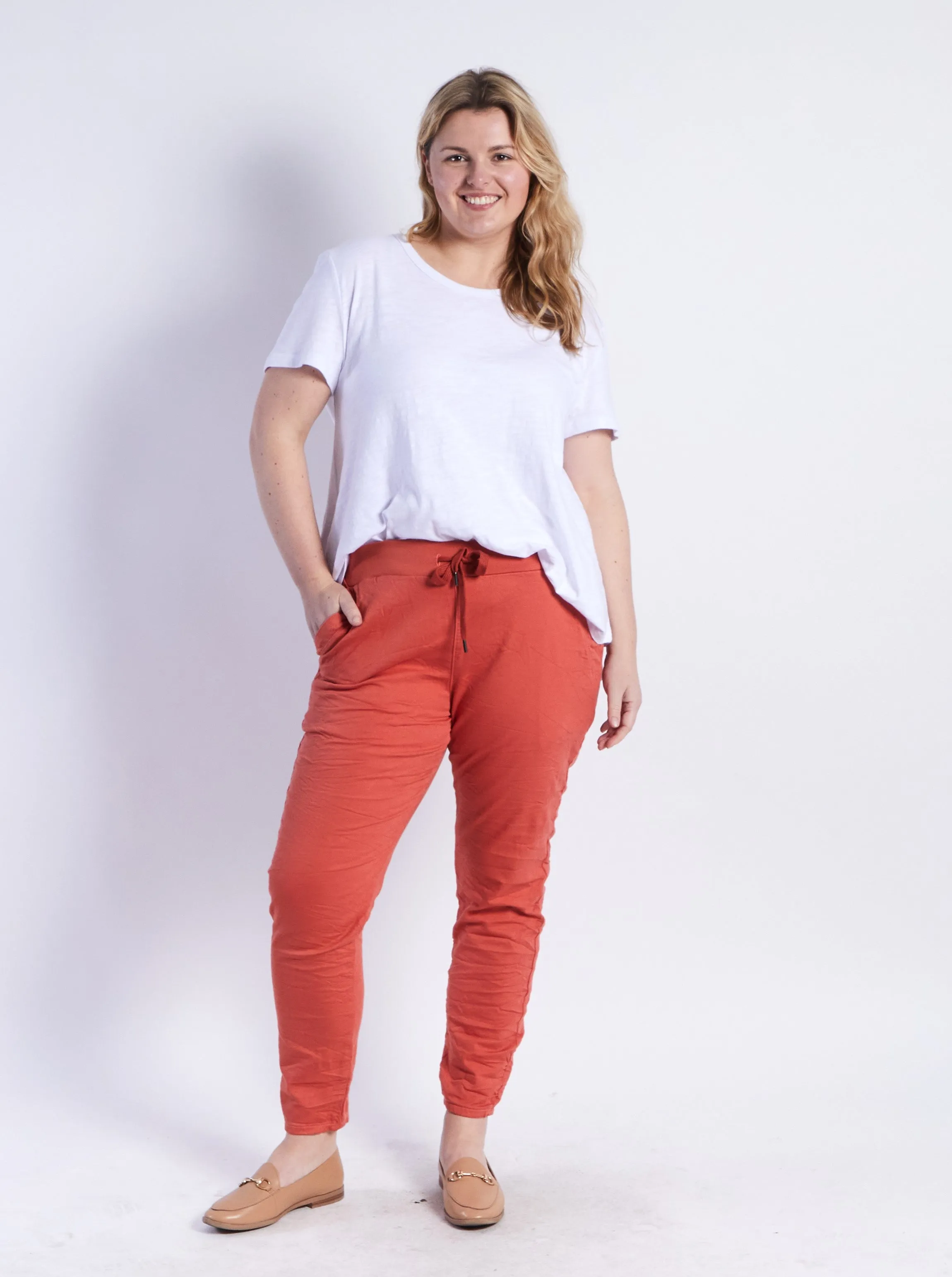 Riley Denim Joggers - Rust