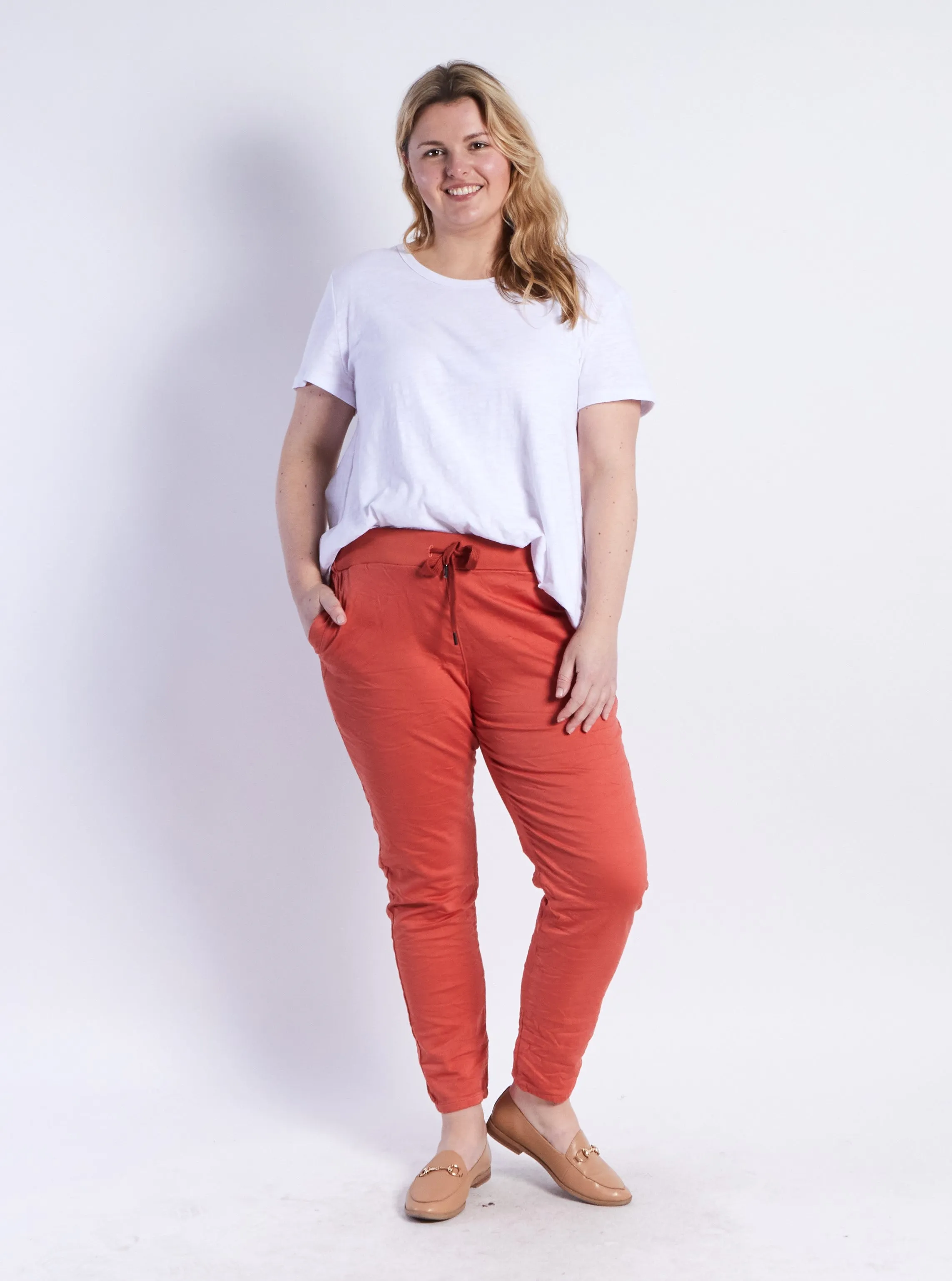 Riley Denim Joggers - Rust