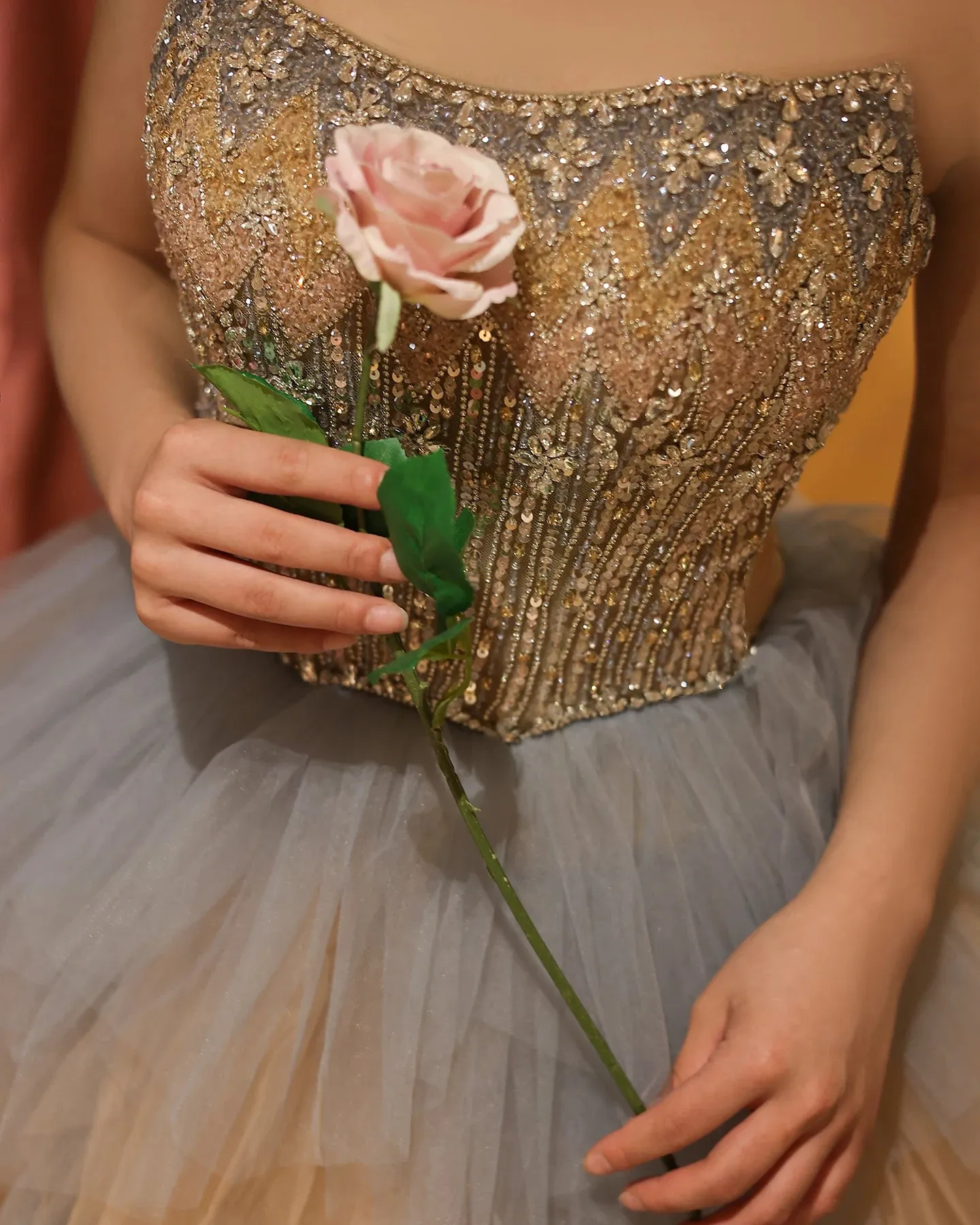 Rose Gold Ball Gown with Ruffles