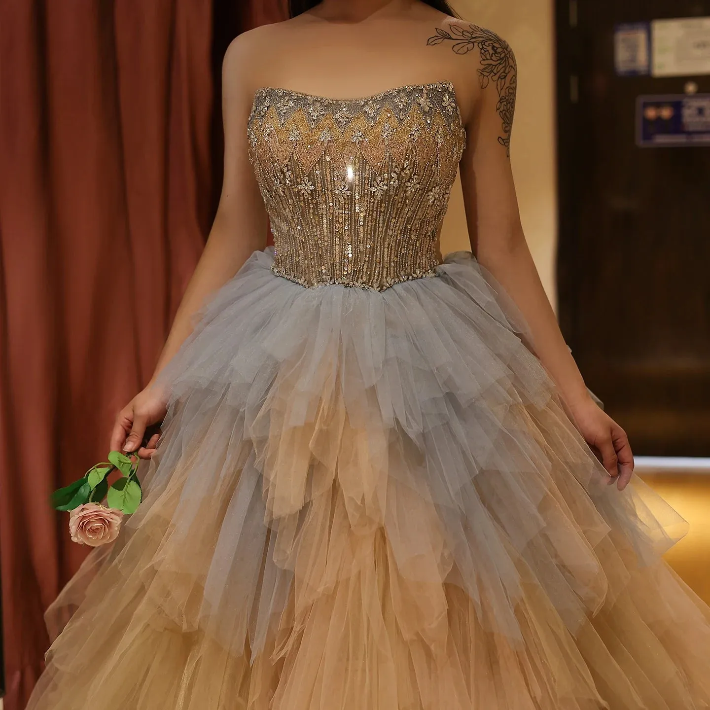 Rose Gold Ball Gown with Ruffles
