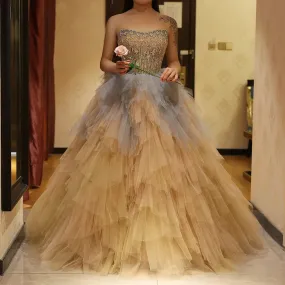 Rose Gold Ball Gown with Ruffles