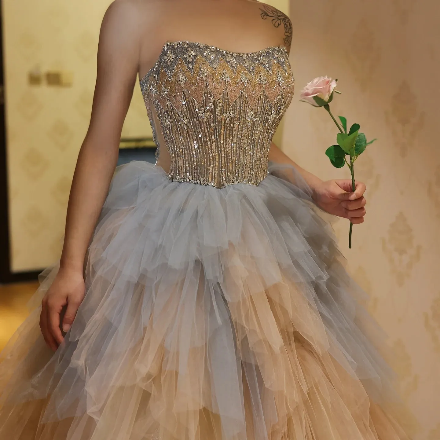 Rose Gold Ball Gown with Ruffles