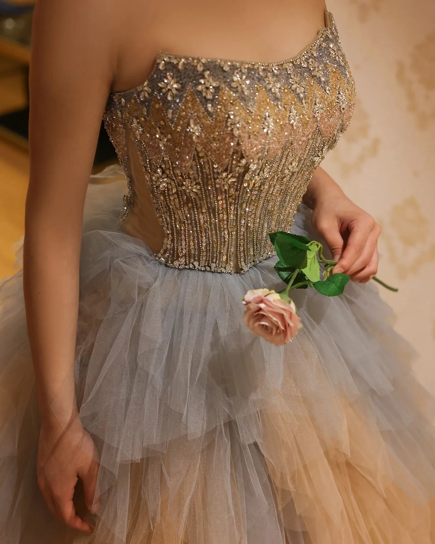 Rose Gold Ball Gown with Ruffles