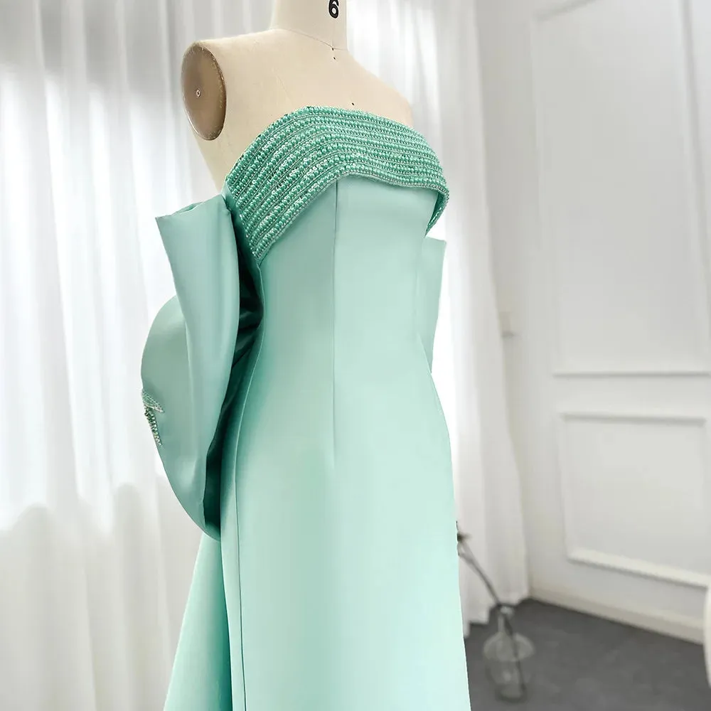 Sage Green Evening Dress with Beaded Cape