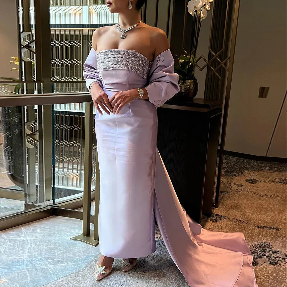 Sage Green Evening Dress with Beaded Cape